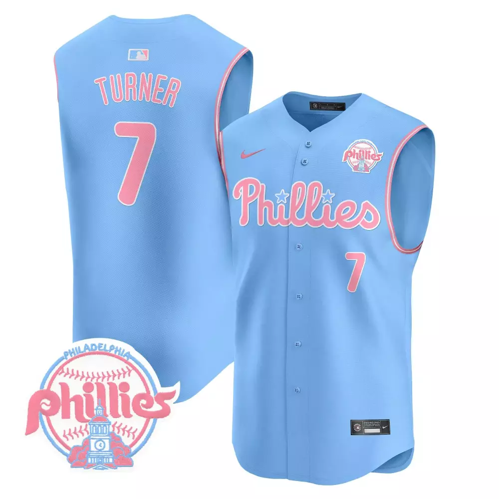 Turner Bubblegum 7 Phillies Jersey Blue Men Pink All Stitched Unisex