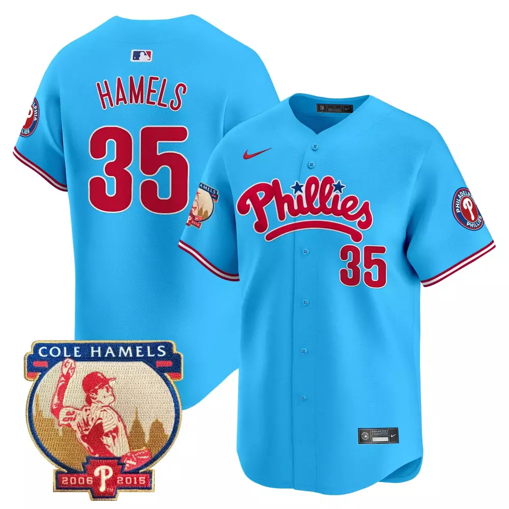 Cole Hamels 35 Phillies Jersey Light Blue 2006-2015 Commemorative Men Red White Vapor