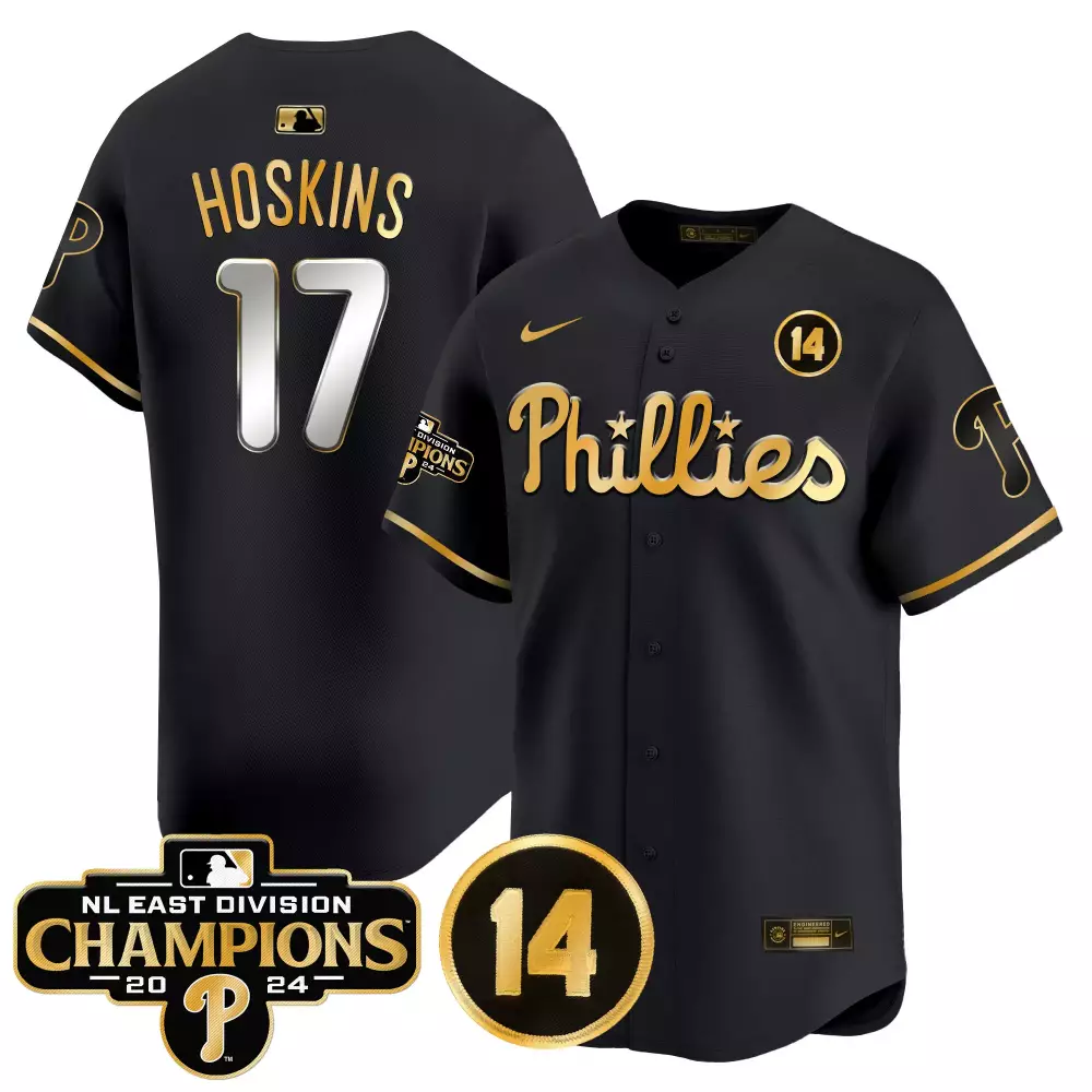 Rhys Hoskins 17 Phillies Jersey Black Nl East Division Champions 2024 Men Gold White