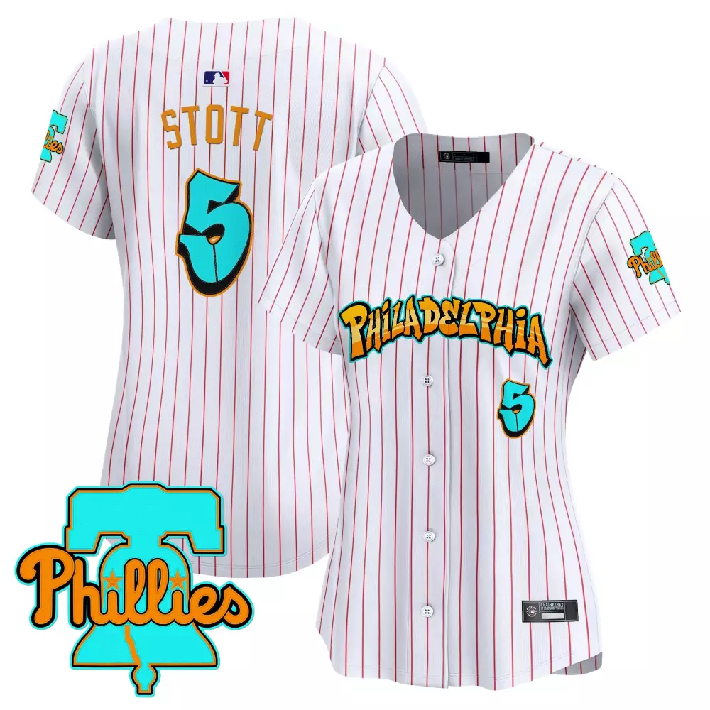 Stott Graffiti 5 Jersey White Philadelphia Phillies Women Red Cyan Orange Stitched
