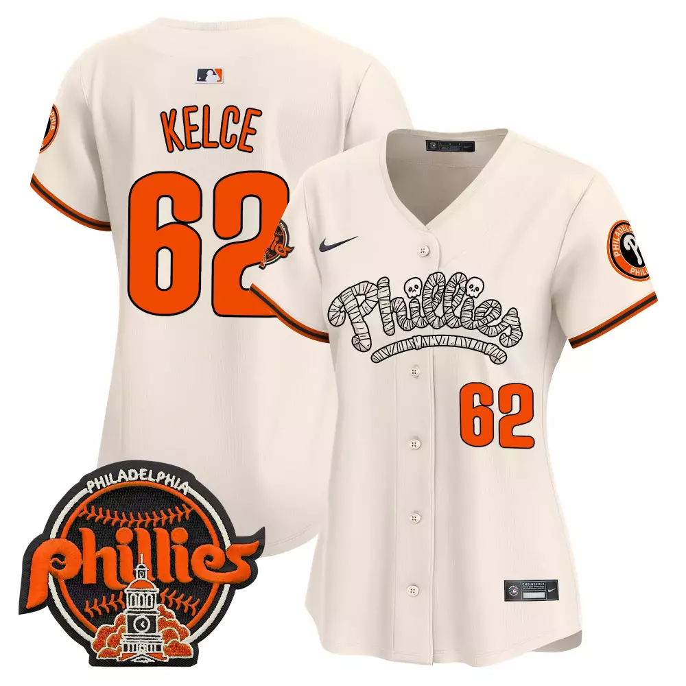 Jason Kelce 62 Jersey Cream Halloween Philadelphia Phillies Women Orange Black All