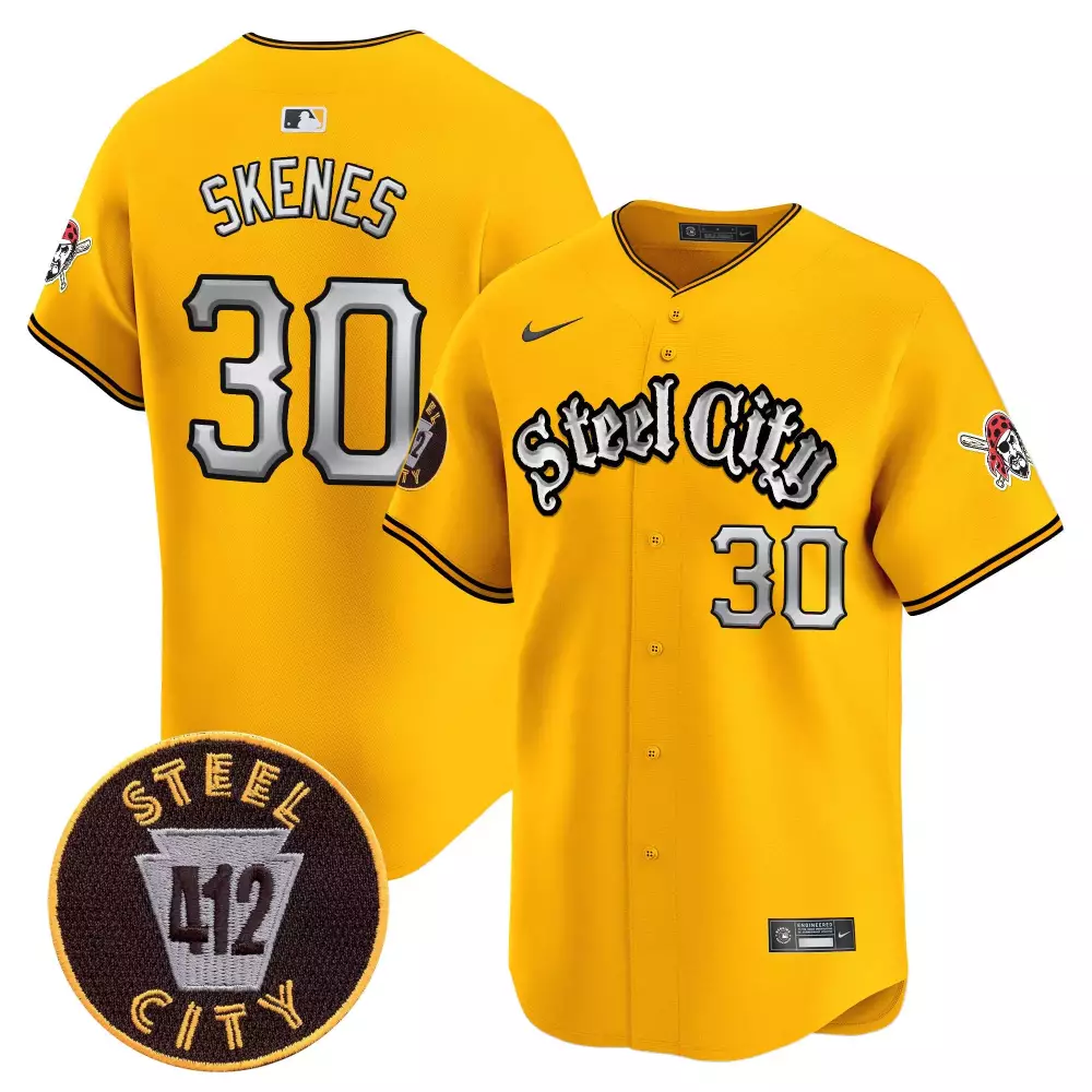 Paul Skenes 30 Steel City Jersey Yellow Pirates 412 Men Black Silver Vapor Premier