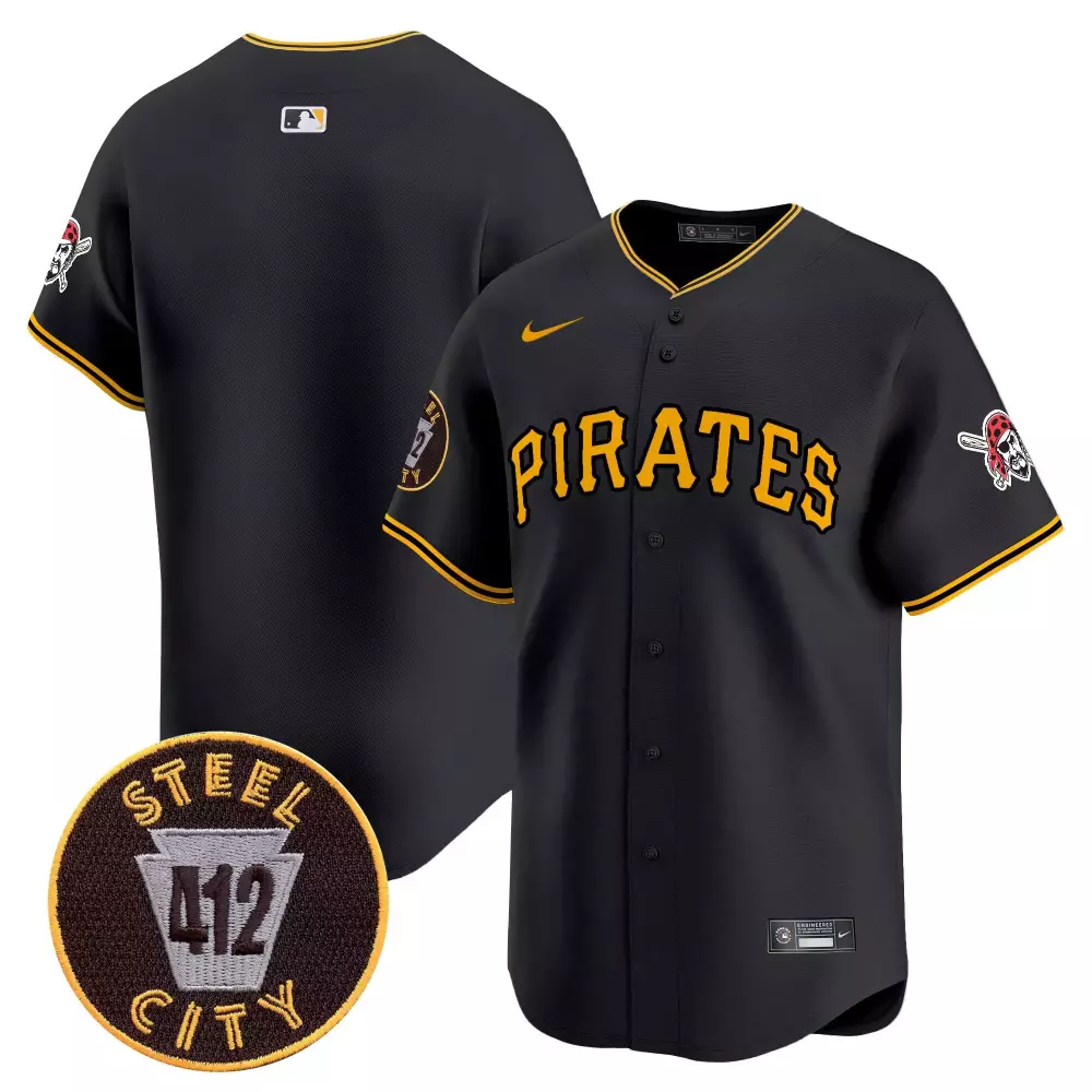 Pittsburgh Pirates Jersey Black Steel City 412 Pirate Skull Men Yellow Vapor Premier