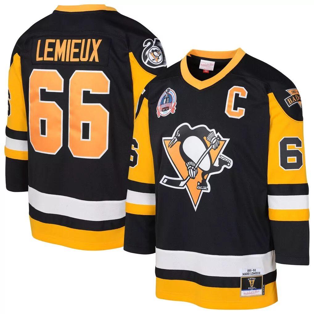 Mario Lemieux 66 Jersey Black 1991-92 Pittsburgh Penguins Stanley Cup 1992 Men Yellow