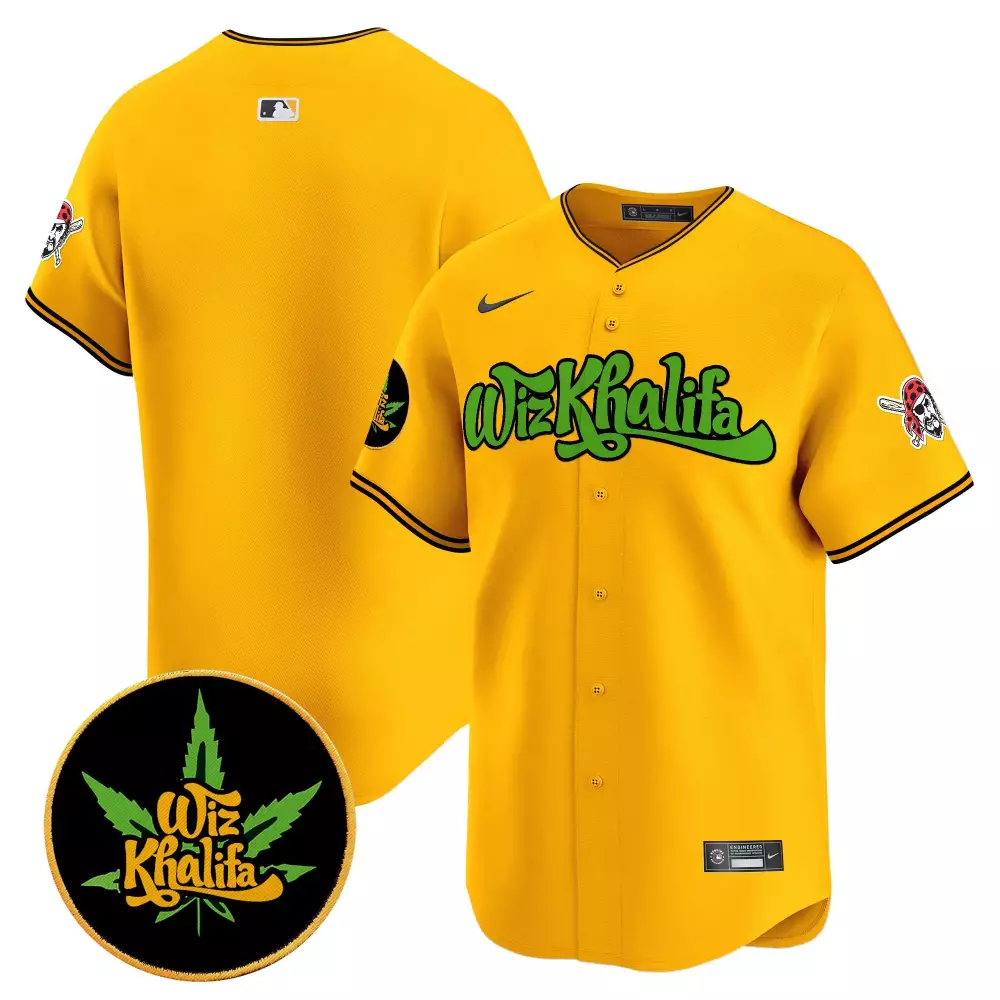 Wiz Khalifa Pittsburgh Pirates Jersey Yellow Pot Leaf Pirate Men Black Green Vapor