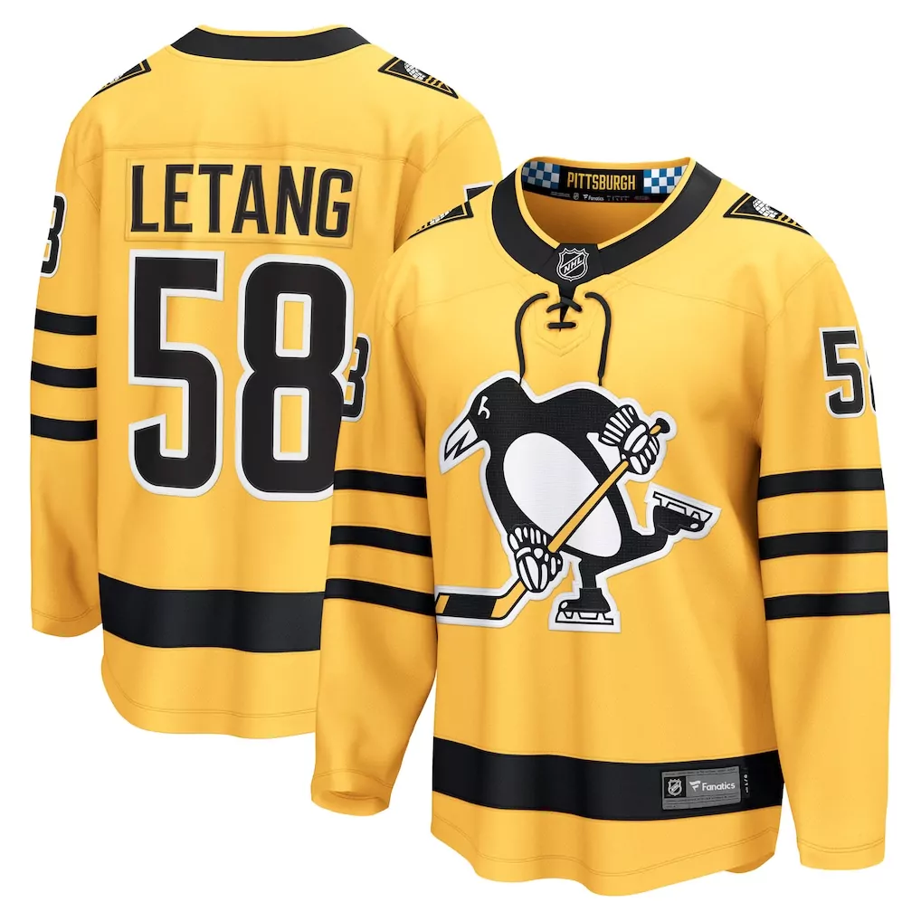 Kris Letang 58 Jersey Yellow Pittsburgh Penguins Men Black Alternate Breakaway