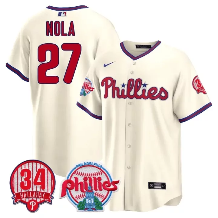 Roy Halladay 27 Phillies Jersey Cream 30th Anniversary 34 Philadelphia City Hall