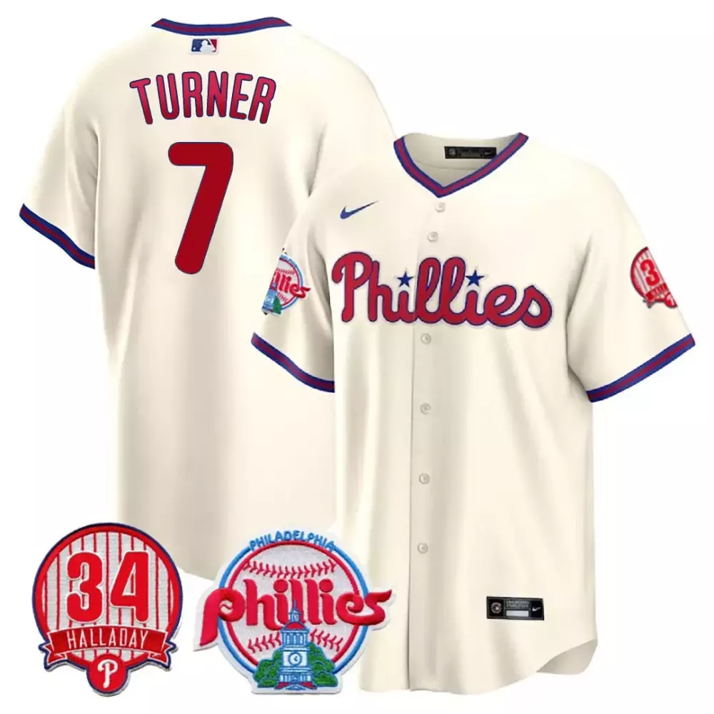 Roy Halladay 7 Phillies Jersey Cream 3rd Inning 34 Men Red Blue All Stitched Vapor