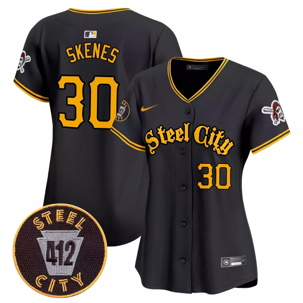 Paul Skenes 30 Steel City Jersey Black Connect 412 Pirates-themed Pirate Men Gold