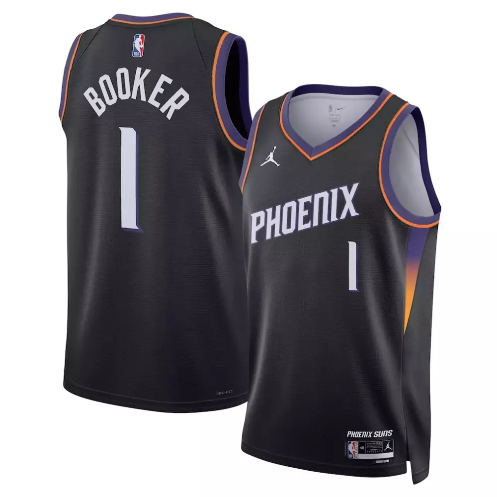 Devin Booker 1 Phoenix Suns Jersey Black City Connect Men Split Design Purple Orange