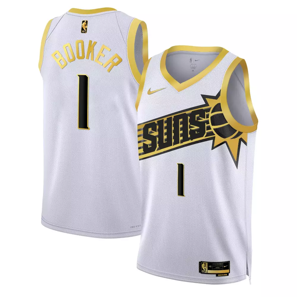 Devin Booker 1 Suns Jersey White Association Edition Men Black Gold Swingman All