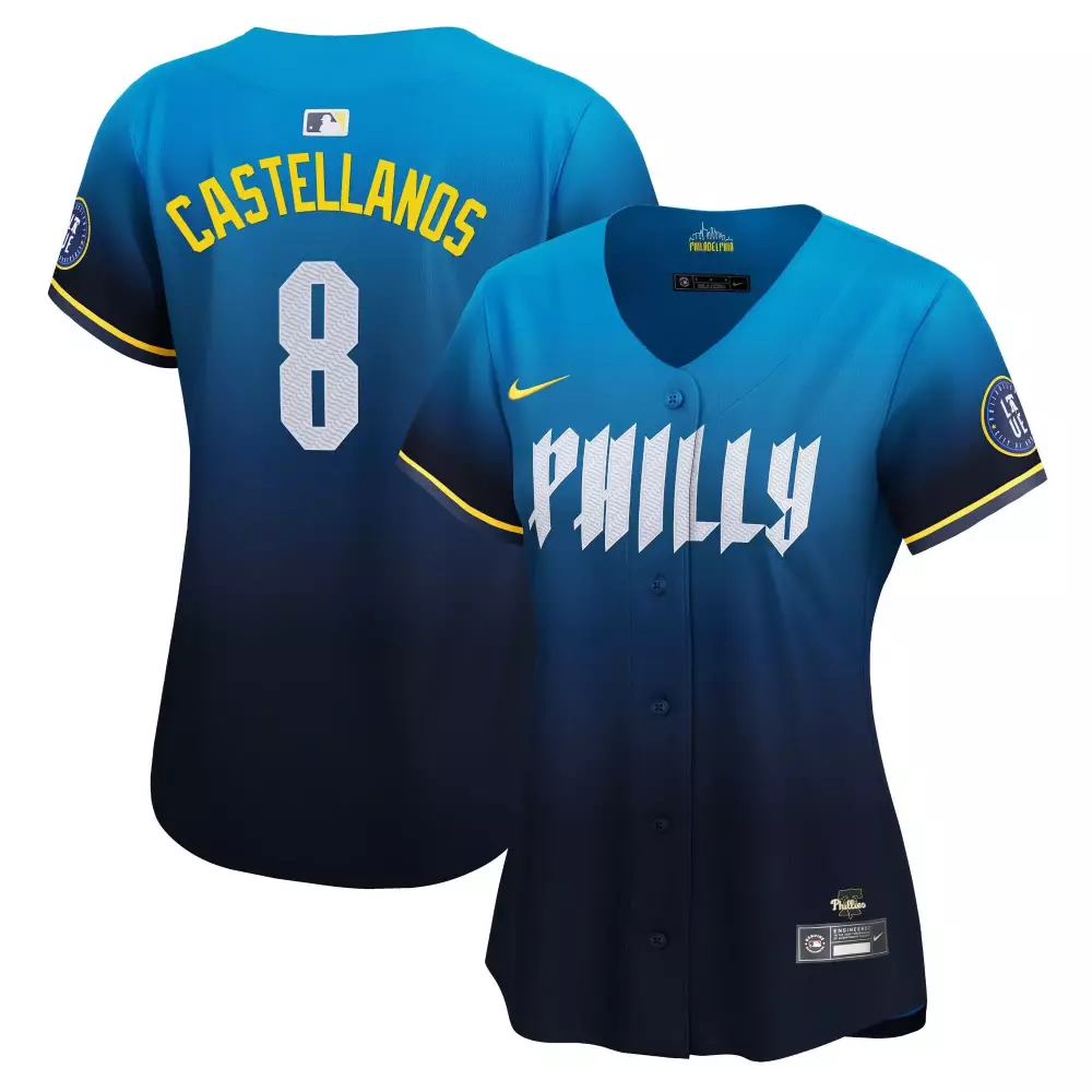 Nick Castellanos 8 Phillies Jersey Blue City Connect Philadelphia Skyline Men Alternate