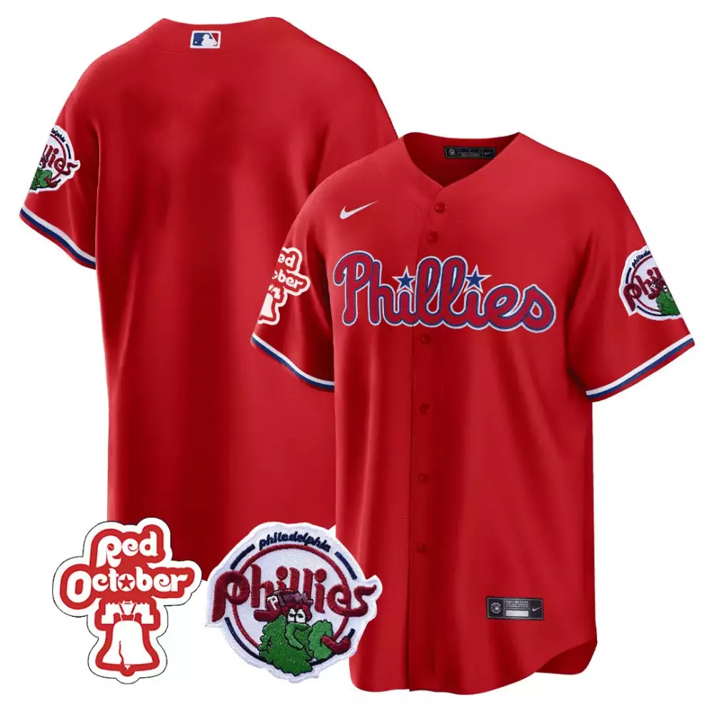 Hoskins October 12 Phillies Jersey Red 2023 Men White Blue Cool Base All Stitched