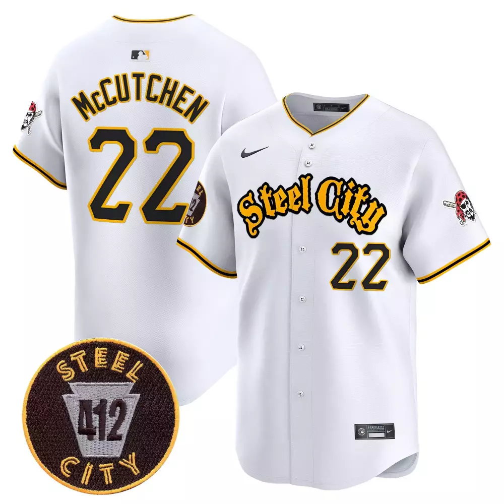 Andrew Mccutchen 22 Jersey White City Connect Pittsburgh Pirates Steel 412 2023 Men