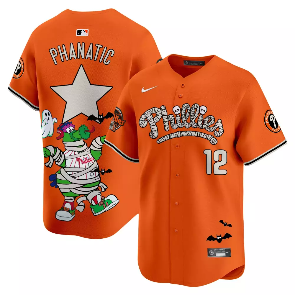 Philly Phanatic 12 Phillies Jersey Orange Halloween White Black All Stitched Vapor