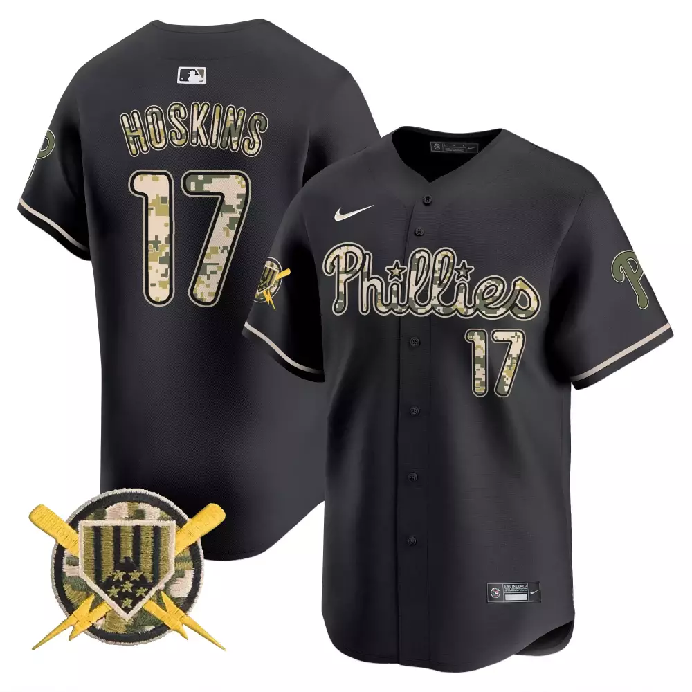 Rhys Hoskins 17 Phillies Jersey Black City Connect Baseball Bat Men Camouflage Tan