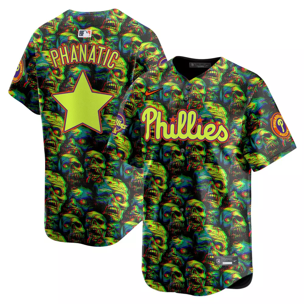 Phanatic Phillies Jersey Black Zombie Men Full Print Inverted Custom Design Neon Green