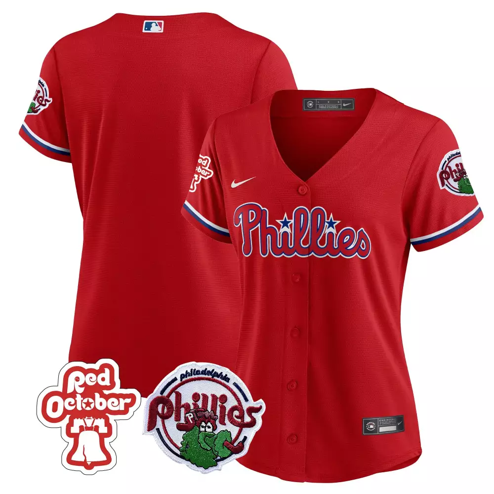 Hoskins October Jersey Red Philadelphia Phillies 2023 Women White Blue All Stitched