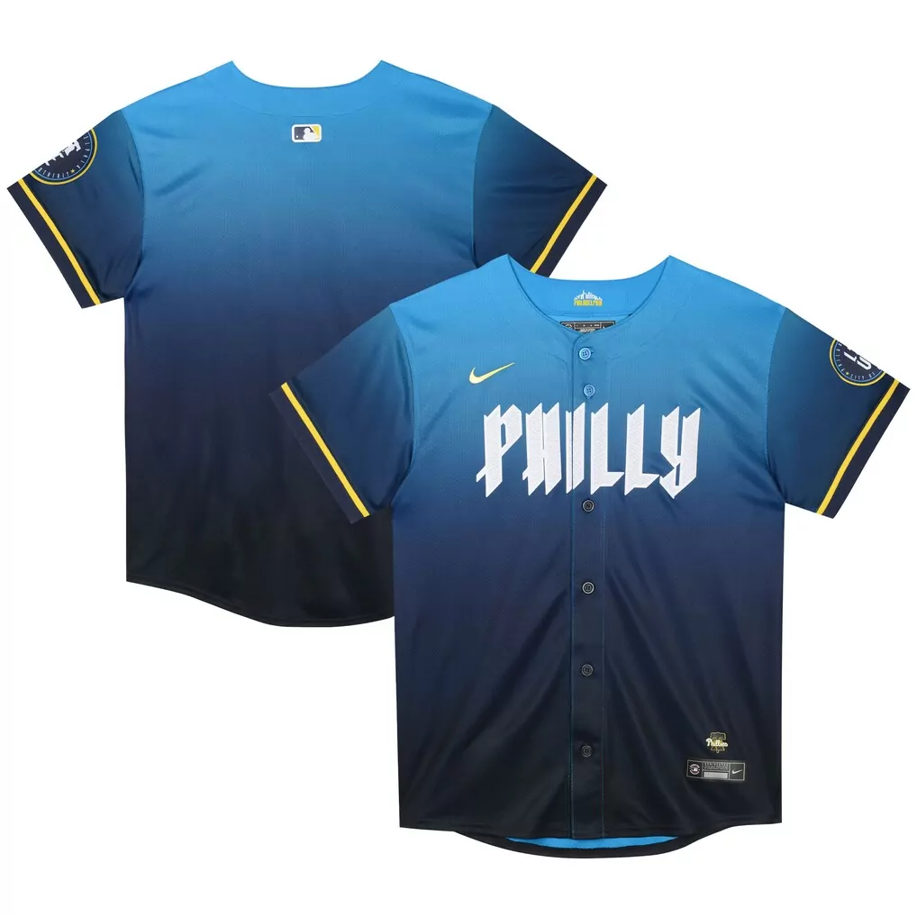 Philly Philadelphia Phillies Jersey Blue City Connect Men Split Design Black Yellow