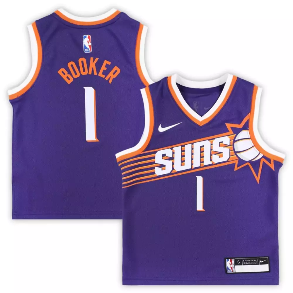 Devin Booker 1 Suns Jersey Purple Men Split Design Orange White Swingman Icon