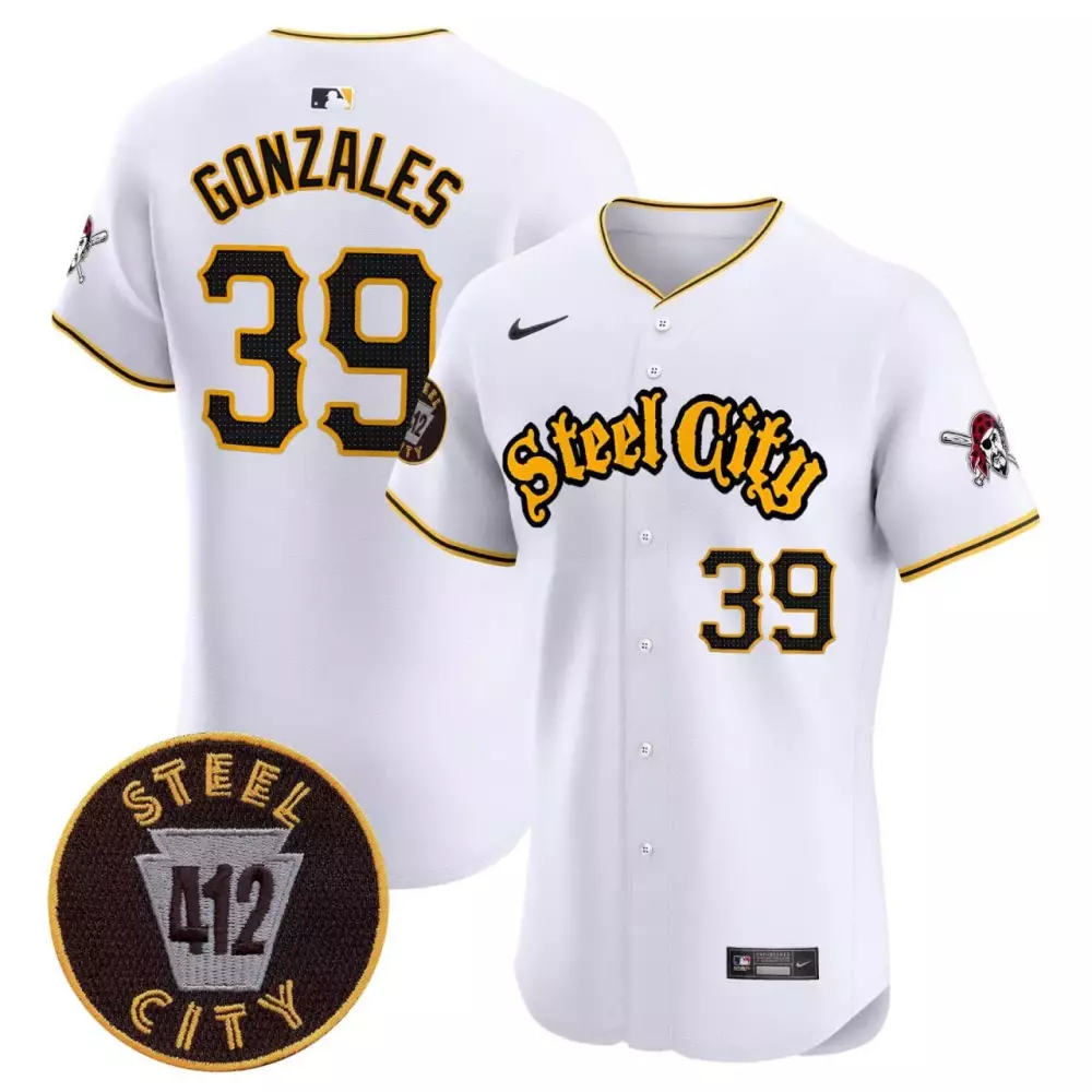 Nick Gonzales 39 Steel City Jersey White Connect 412 Pirate Men Black Yellow Flex