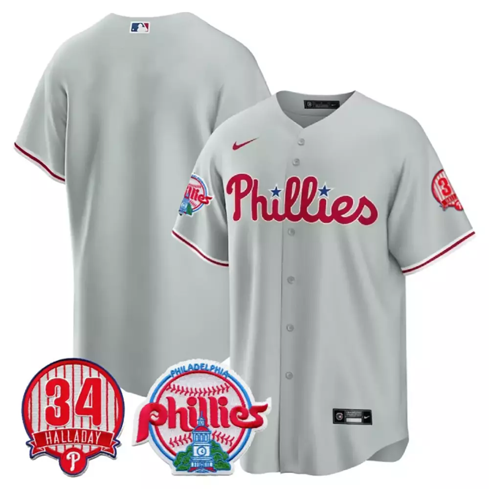 Roy Halladay 34 Phillies Jersey Gray Philadelphia 1883-2008 Men Alternate Red Blue