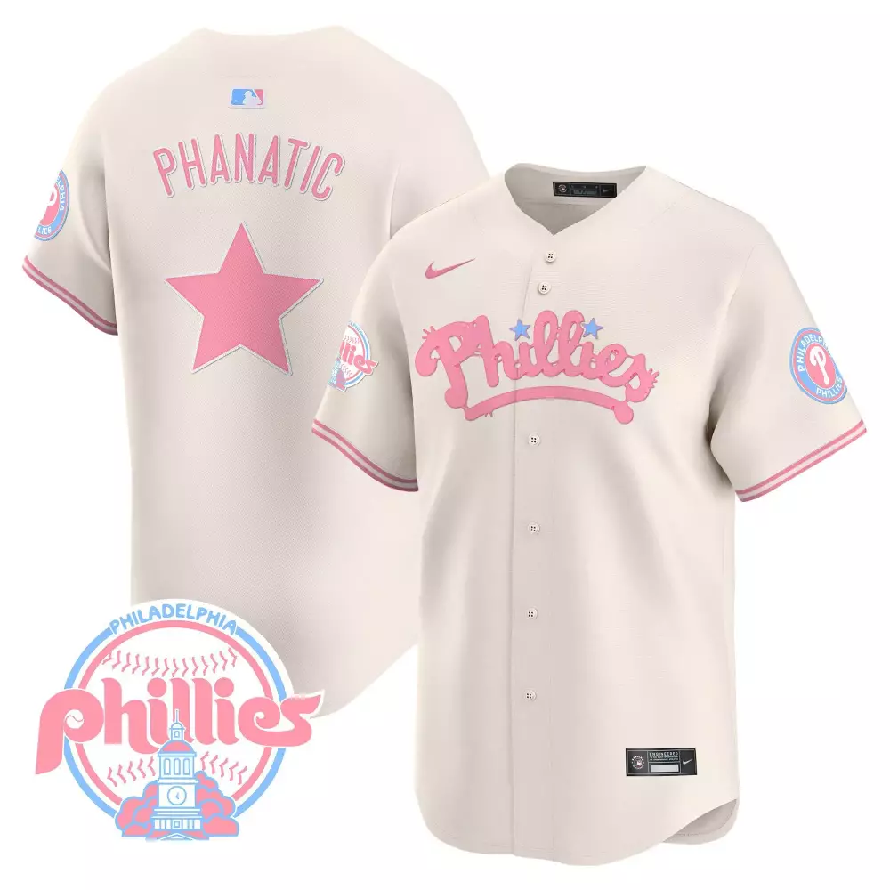 Phanatic Philadelphia Phillies Jersey Cream Split Design Pink Light Blue All Stitched