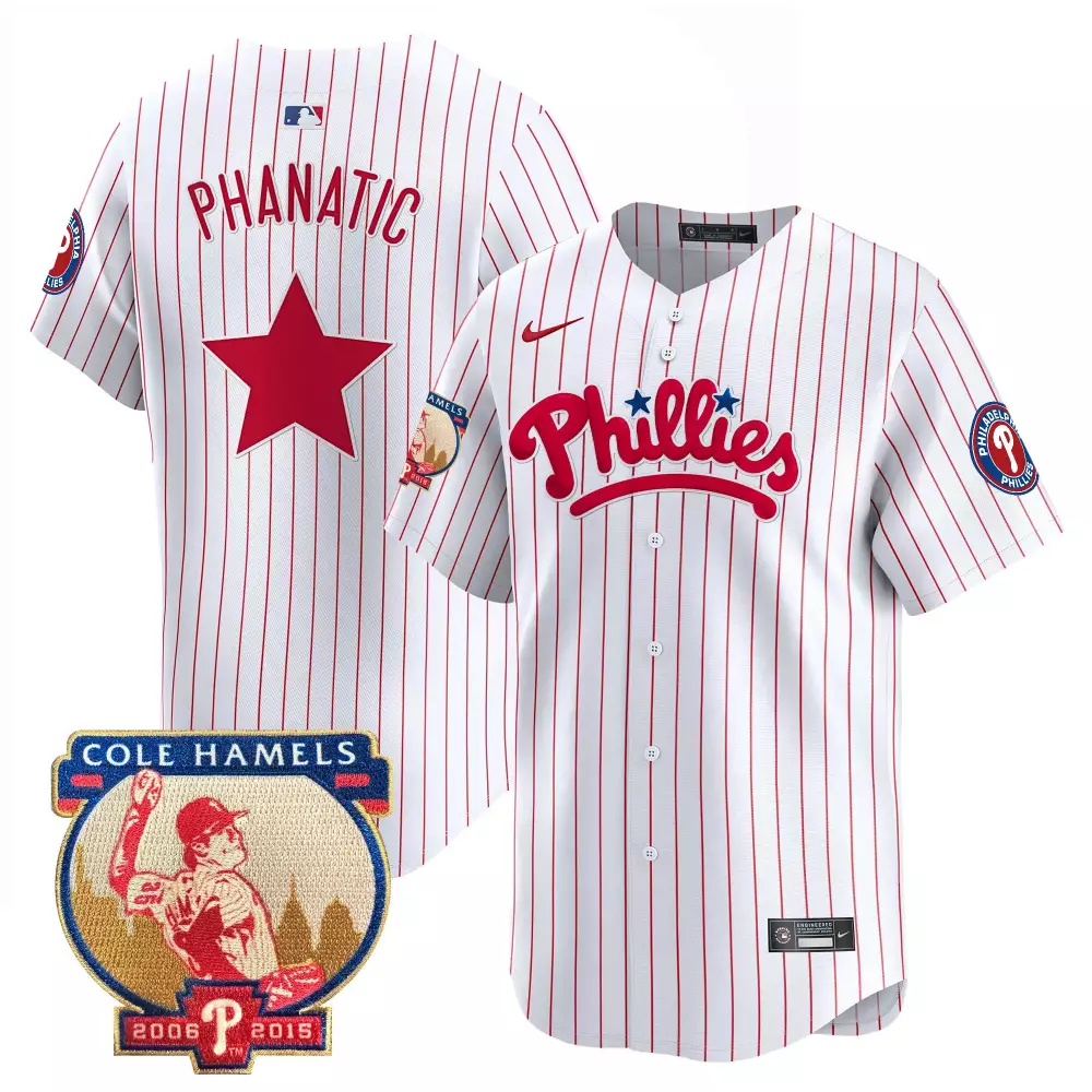 Phanatic Pinstripe Jersey White Cole Hamels Philadelphia Phillies 2006-2015 Men Red