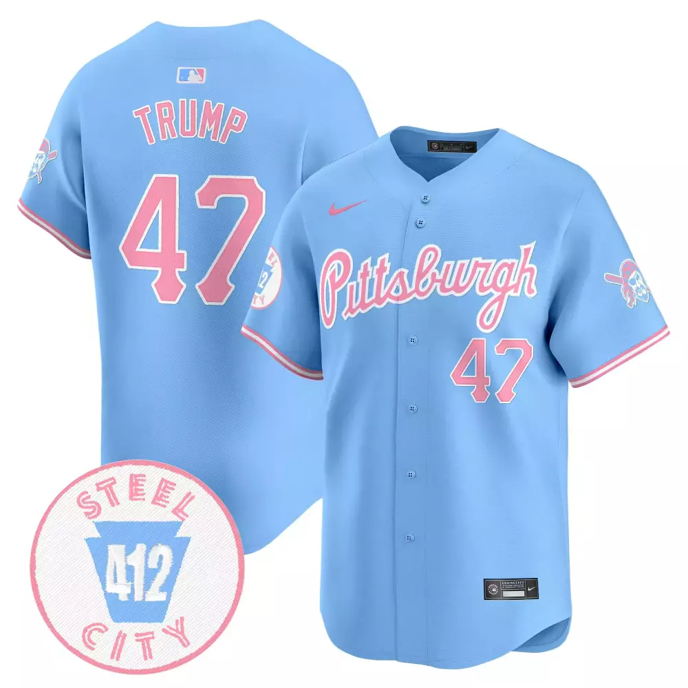 Donald Trump 47 Jersey Light Blue City Connect Pittsburgh Pirates Steel 412 Men Pink