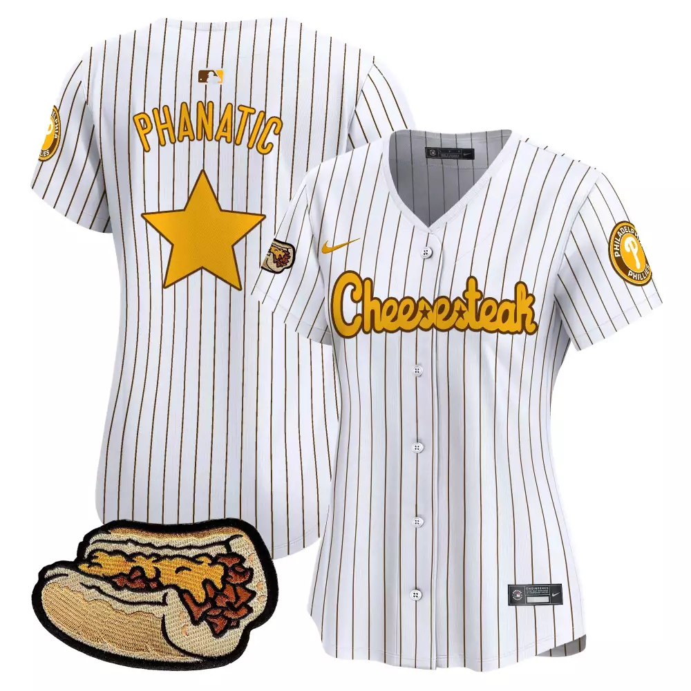 Phanatic Pinstripe Jersey White Cheesesteak Philadelphia Phillies Eagles 2023 Women
