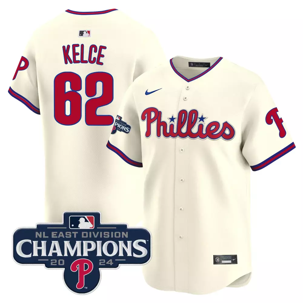 Jason Kelce 62 Phillies Jersey Cream 2024 Men Red Blue Vapor Premier Limited All