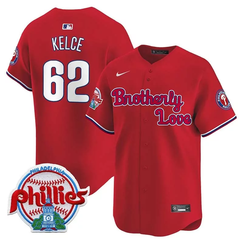 Jason Kelce 62 Jersey Red Brotherly Love Philadelphia Phillies Team Men White Blue