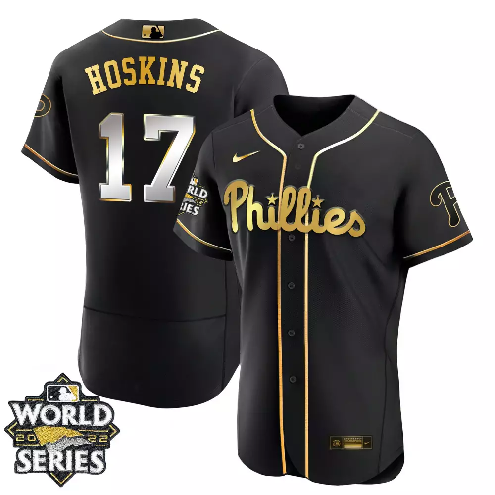 Rhys Hoskins 17 Phillies Jersey Black World Series 2022 Men Gold Flex Limited All