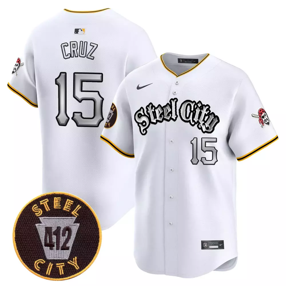 Oneil Cruz 15 Steel City Jersey White 412 Men Black Gold Silver Vapor Premier Limited