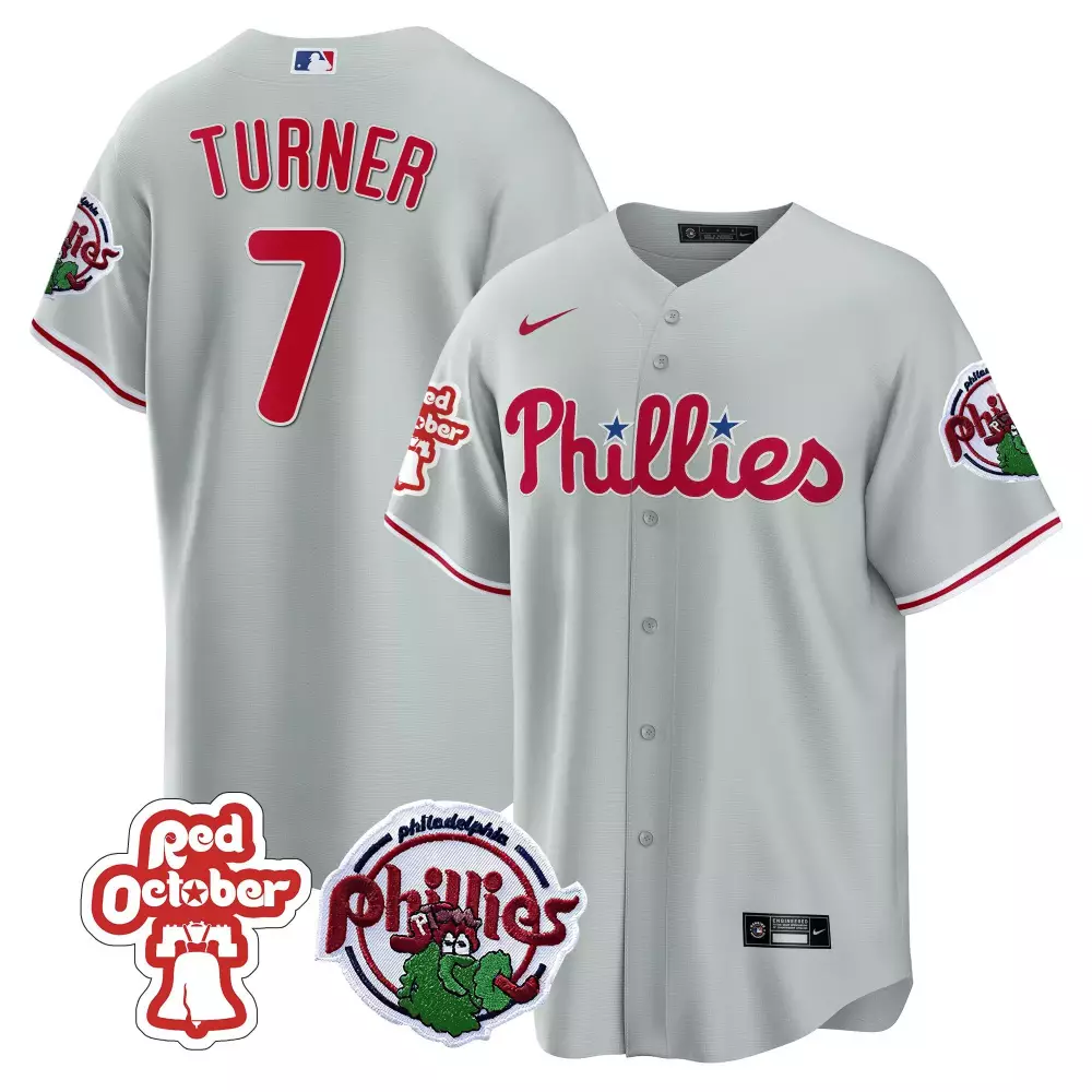Hoskins October 7 Phillies Jersey Gray Red Men White Green All Stitched Vapor