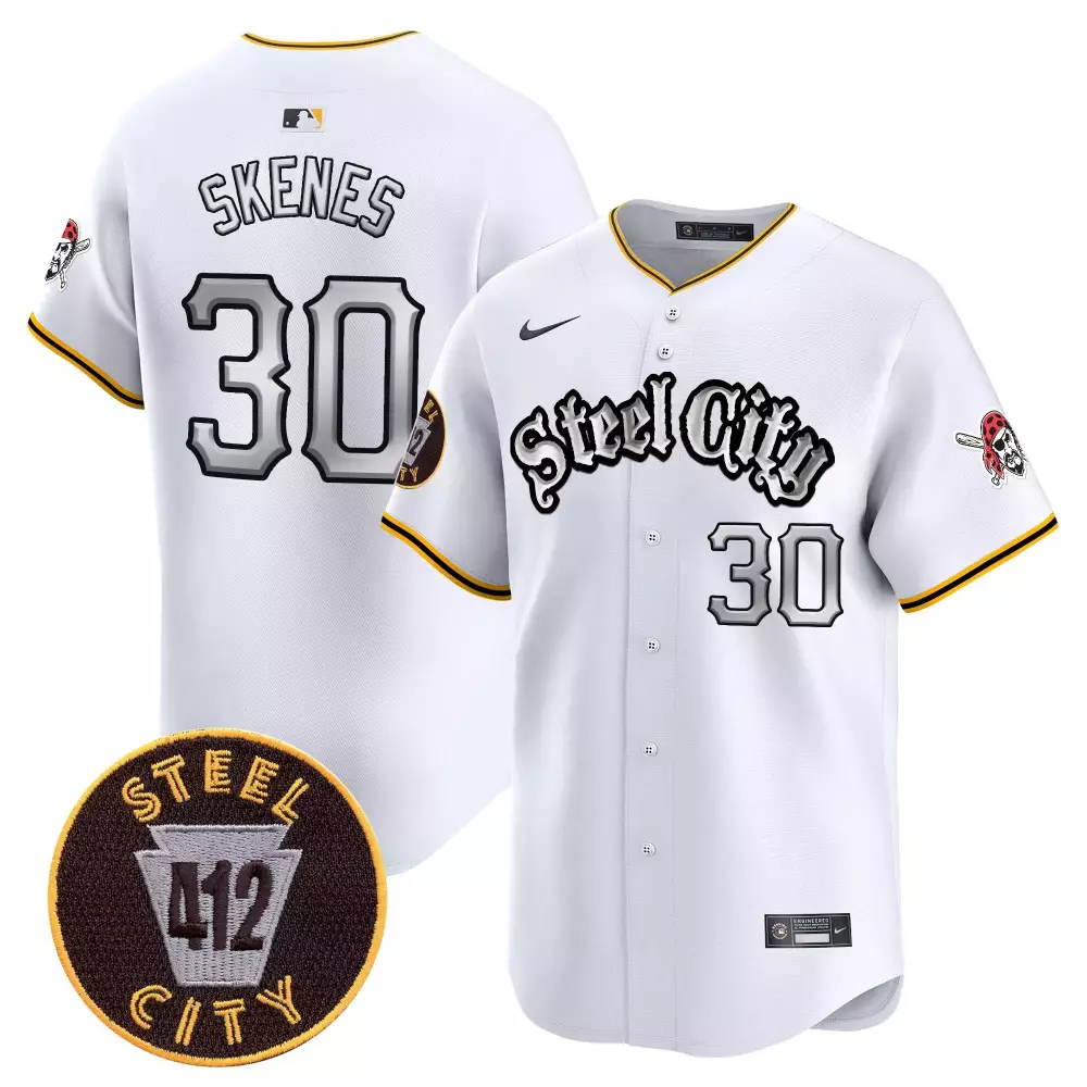 Paul Skenes 30 Steel City Jersey White 412 Men Split Design Yellow Gray Vapor Premier