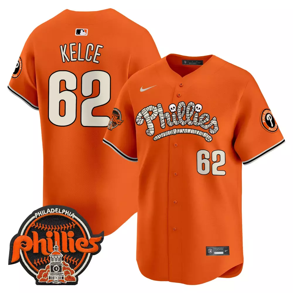 Jason Kelce 62 Jersey Orange Halloween Philadelphia Phillies Men Alternate White