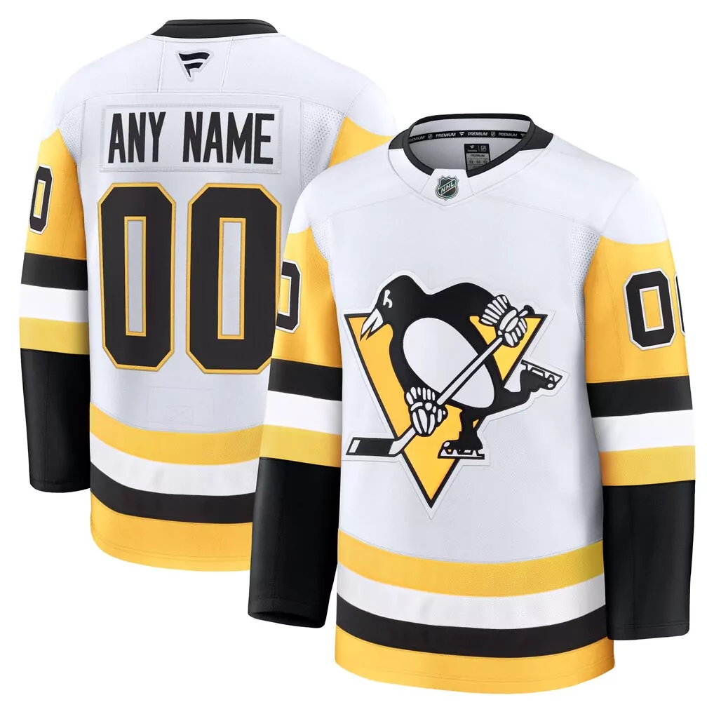 Pittsburgh Penguins Jersey White Men Yellow Black Away Custom