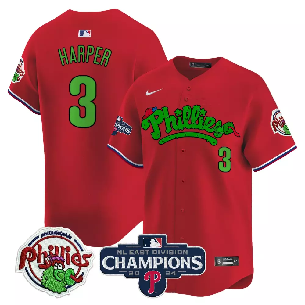 Bryce Harper 3 Phillies Jersey Red Nl East Division Champions 2024 Men Green White