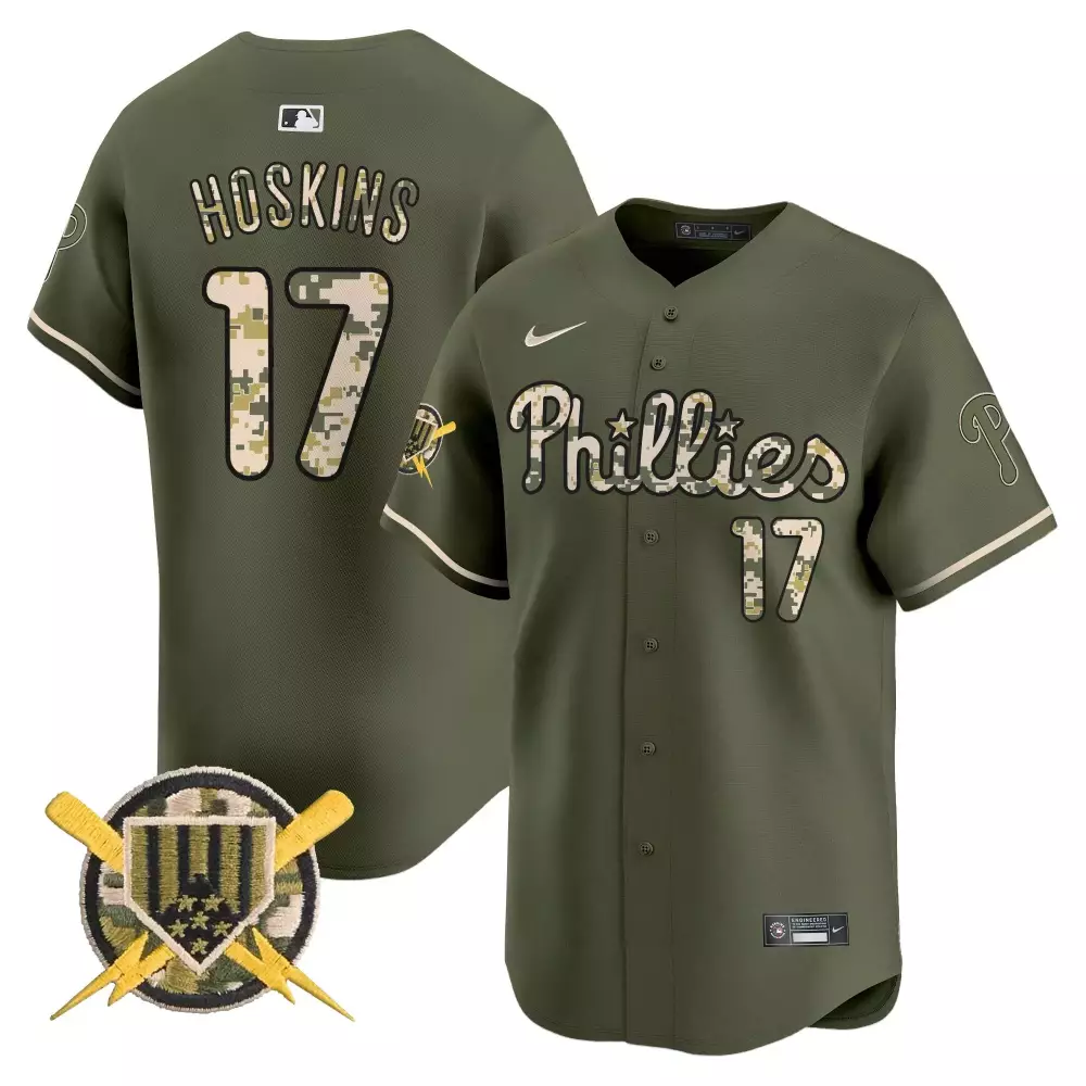 Rhys Hoskins 17 Phillies Jersey Olive Green Philadelphia Custom Stars Lightning Bolts