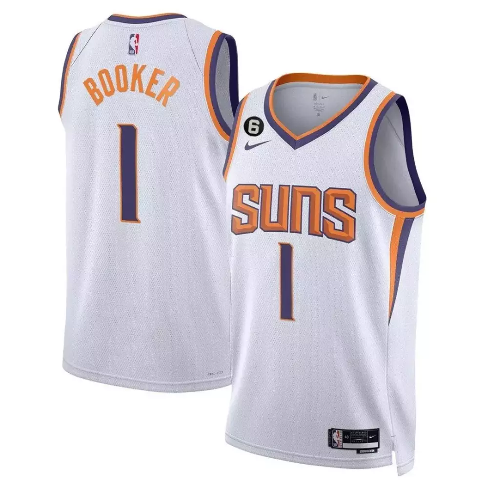 Devin Booker 1 Suns Jersey White Men Purple Orange Swingman All Stitched