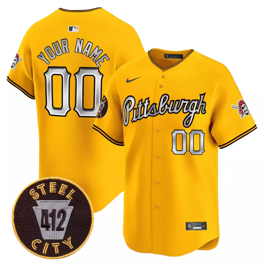 Custom Pittsburgh Pirates Jersey Yellow Steel City 412 Men Black White Vapor Premier