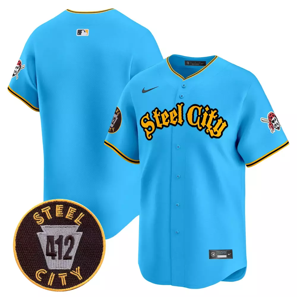 Steel City Pittsburgh Pirates Jersey Light Blue Connect 412 Jolly Roger 2023 Alternate