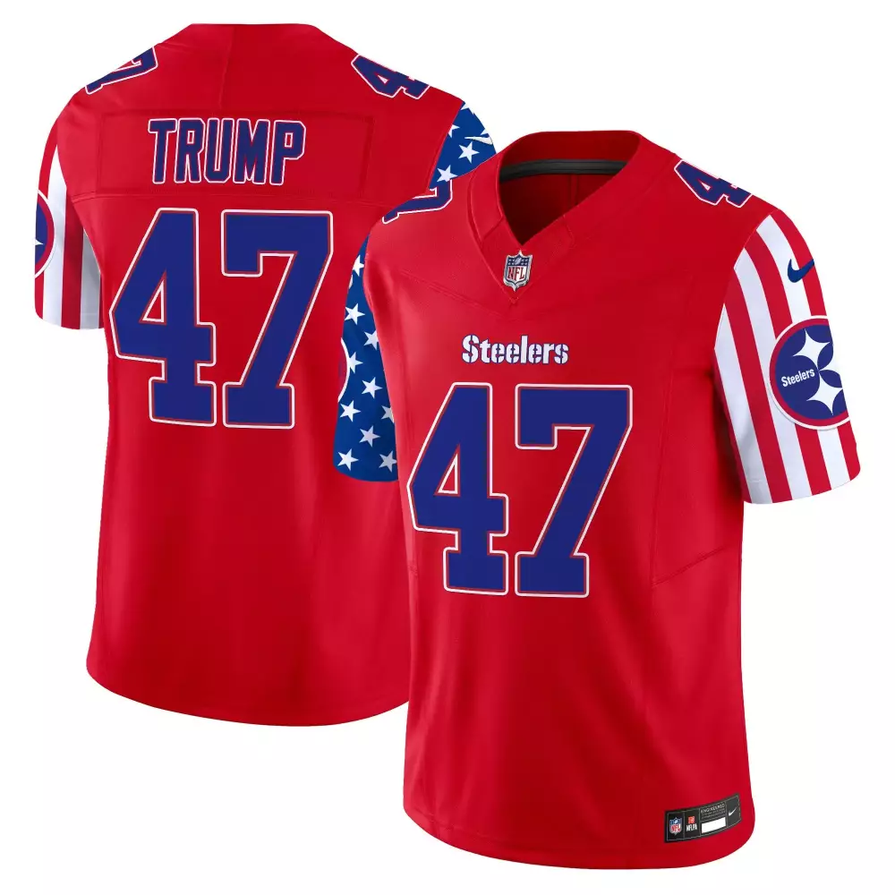 Donald Trump 47 Steelers Jersey Red Men Short Sleeve Alternate Split Design Blue