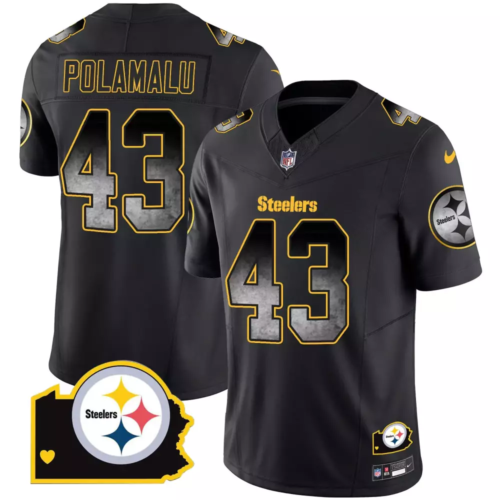 Troy Polamalu 43 Steelers Jersey Black Men Alternate Gold Gray Home Vapor All Stitched