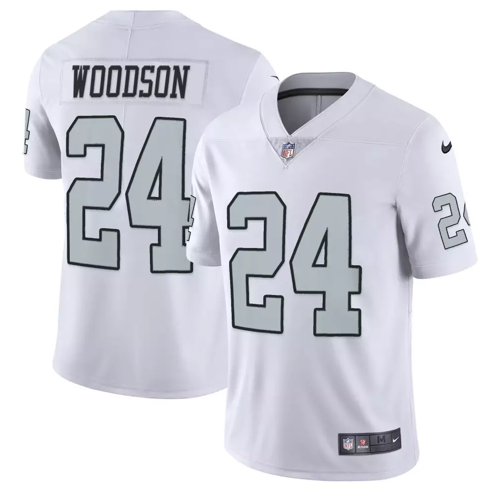 Charles Woodson 24 Raiders Jersey White Men Player Alternate Black Grey All Stitched