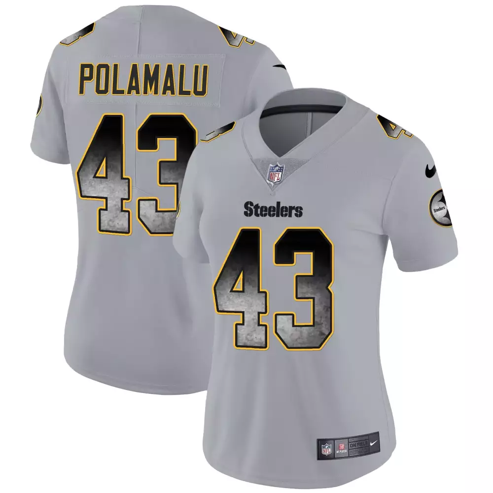 Troy Polamalu 43 Steelers Jersey Gray Men NFL Alternate Black Yellow Vapor All Stitched