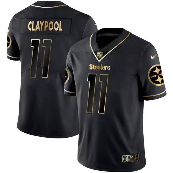 Chase Claypool 11 Steelers Jersey Black Men Gold All Stitched