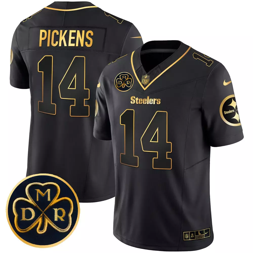 George Pickens 14 Steelers Jersey Black Dmr Shamrock Men Gold Vapor Limited All Stitched