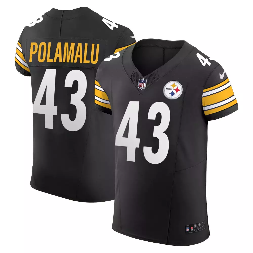 Troy Polamalu 43 Steelers Jersey Black Men Replica White Yellow Vapor Elite All Stitched